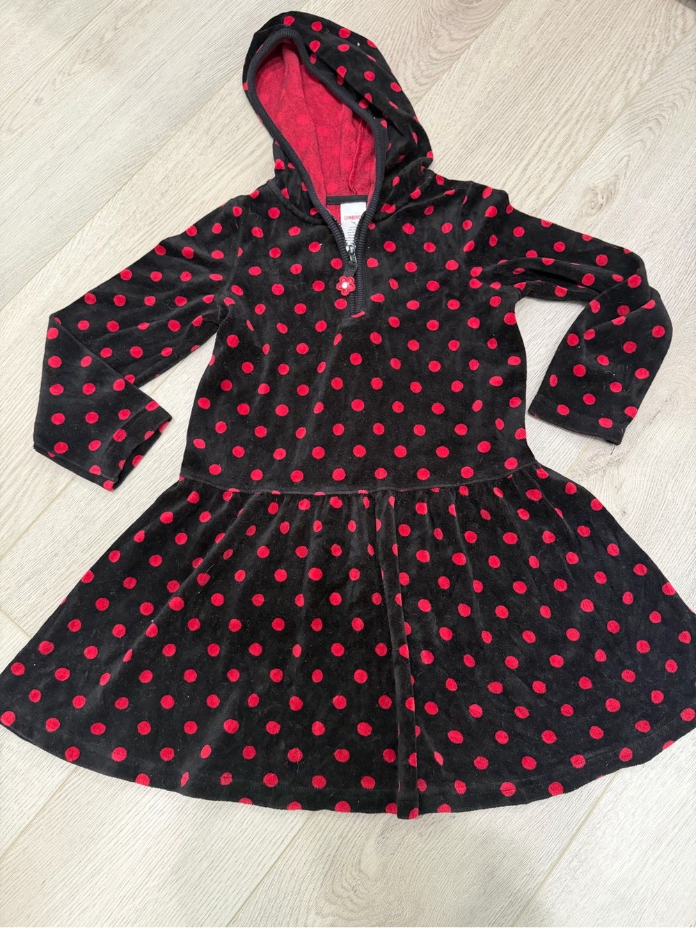 Gymboree Black Dress with Red Polka Dots and Hood